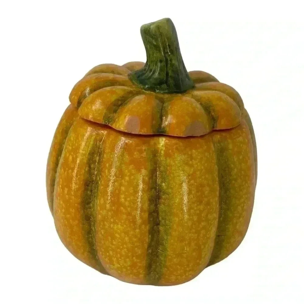 VINTAGE HALLOWEEN CERAMIC PUMPKIN DECOR SHELF STORAGE CENTER PIECE CANDY BOWL